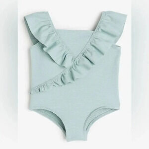 H&M baby girl swimsuit one-piece ruffles toddler ribbed mint